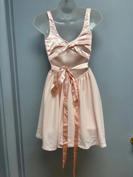 Lucy in the Sky Blush Pink Satin Wrap Corset Dress | Open Back Tie | XS - Picture 6 of 12
